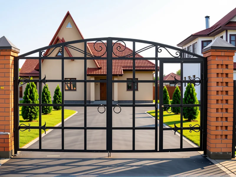 Автоматические ворота кованные из метала обшитые деревом с калиткой 2450х3700